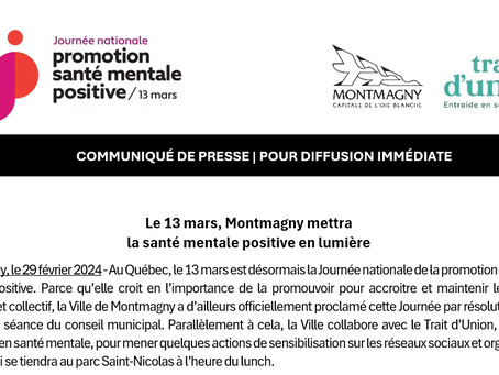 Le 13 mars, Montmagny mettra la santé mentale positive en lumière
