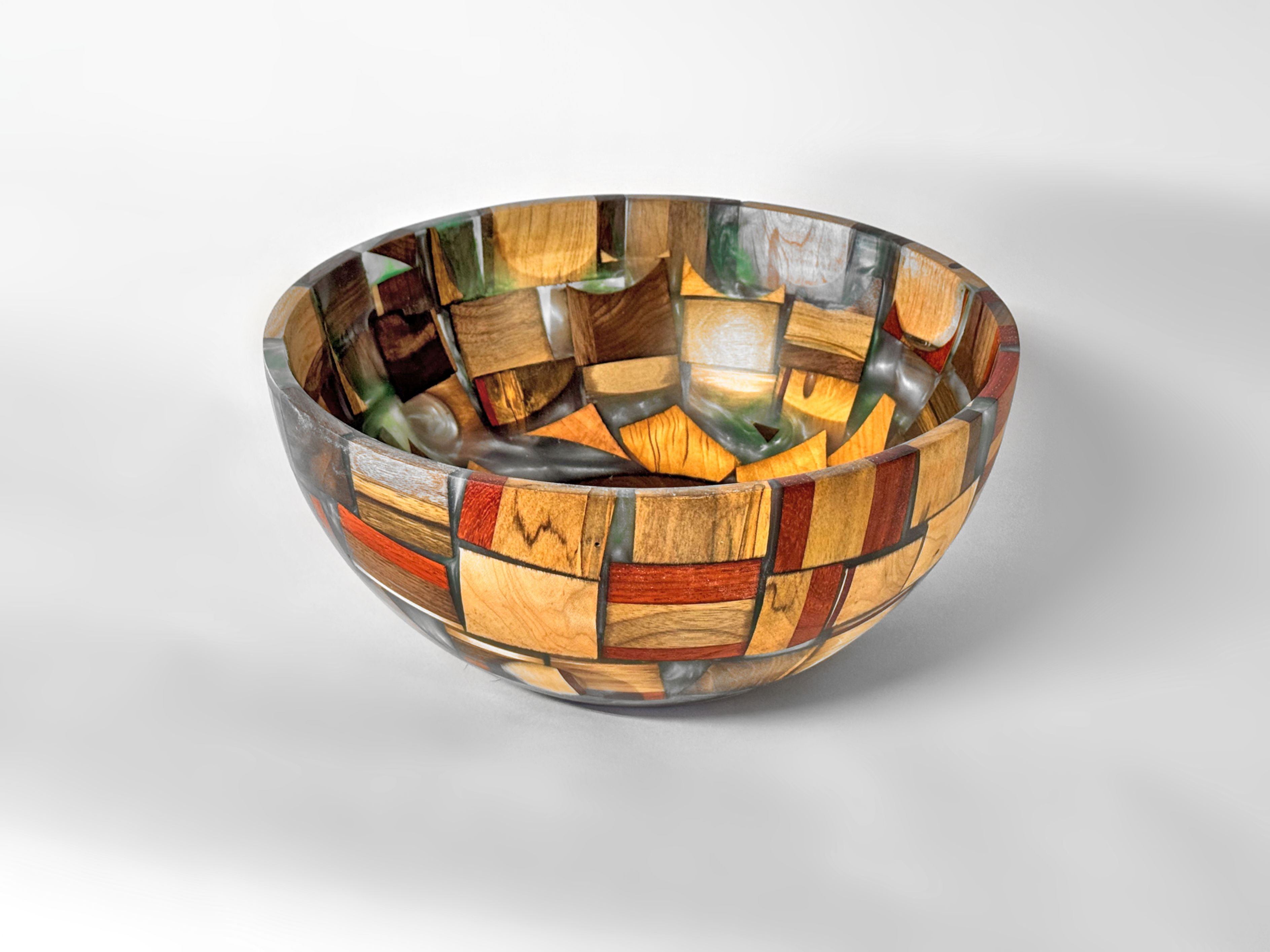 Multi-Color-Multi-Wood Bowl - 12" x 8"
