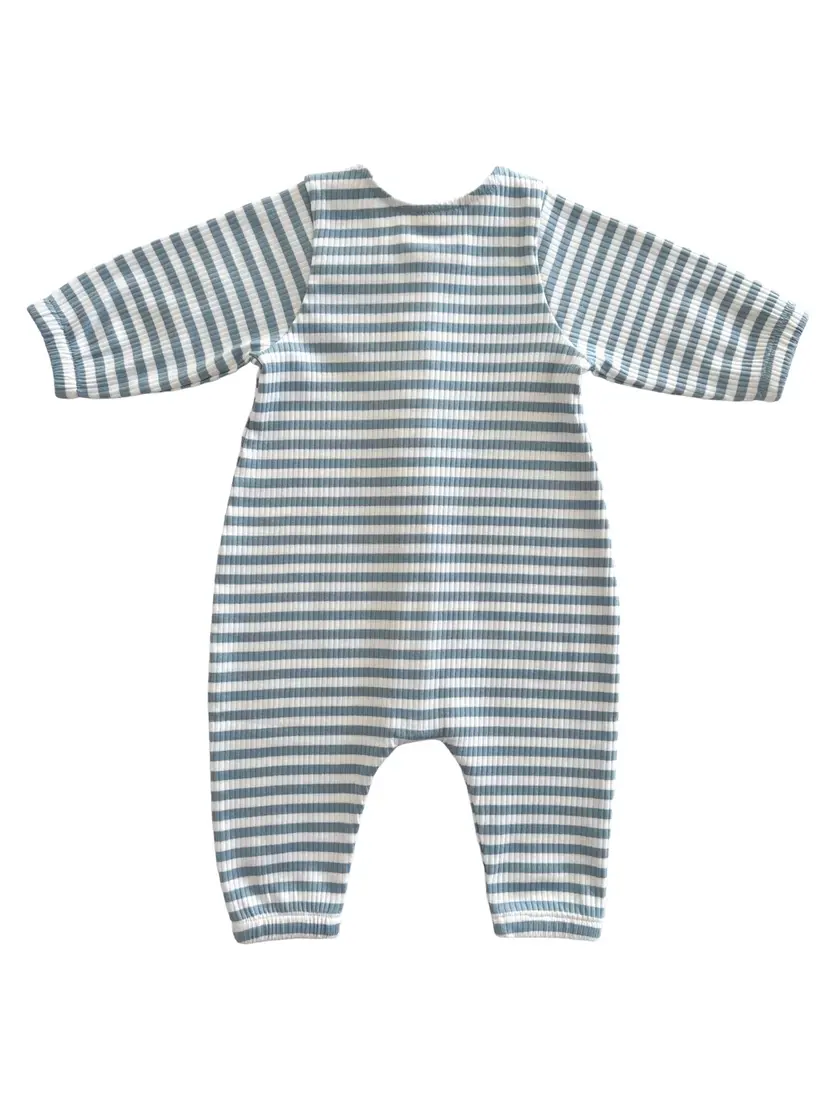 Thumbnail: SIIX Collection - Organic 'Dusty Blue Stripe' Bay Jumpsuit (Long Sleeved)