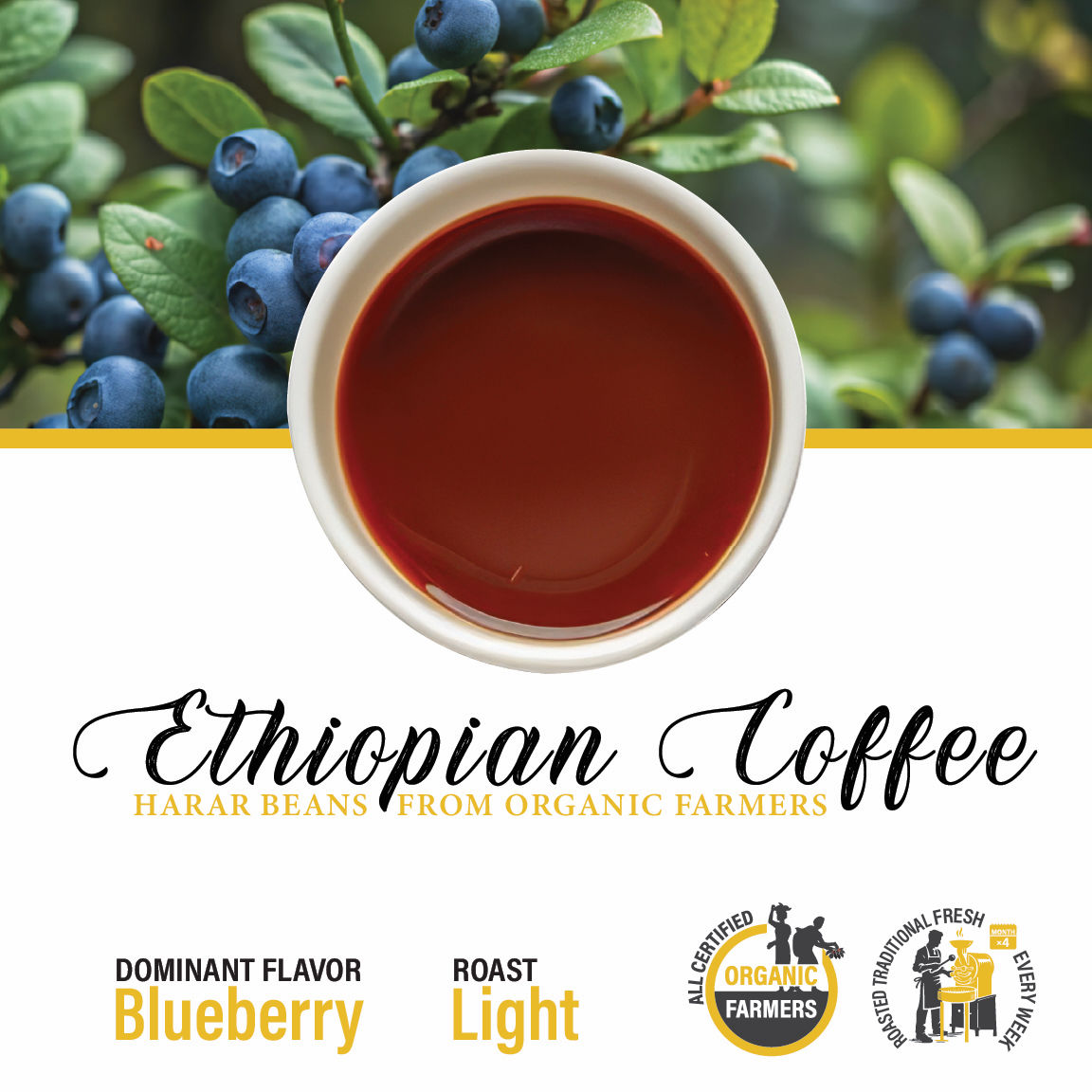 Organic Harar Ethiopian Coffee - Whole Bean