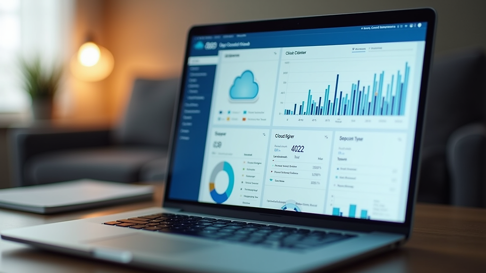 Close-up view of a laptop screen showing cloud migration dashboard