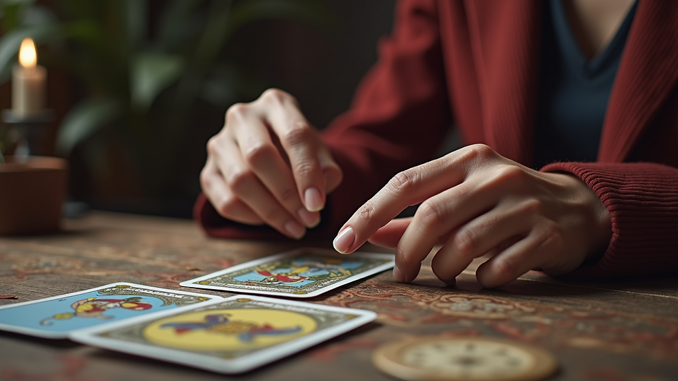 Close-up view of a person selecting tarot cards during a Tarosofia session