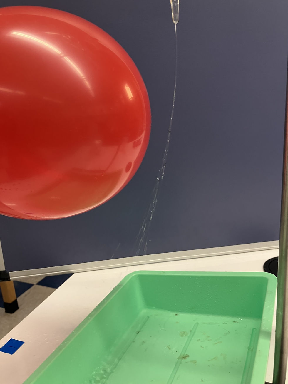 The charged balloon attracts the polar water dramatically!