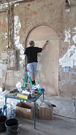 Fred Haft preping the canvas.