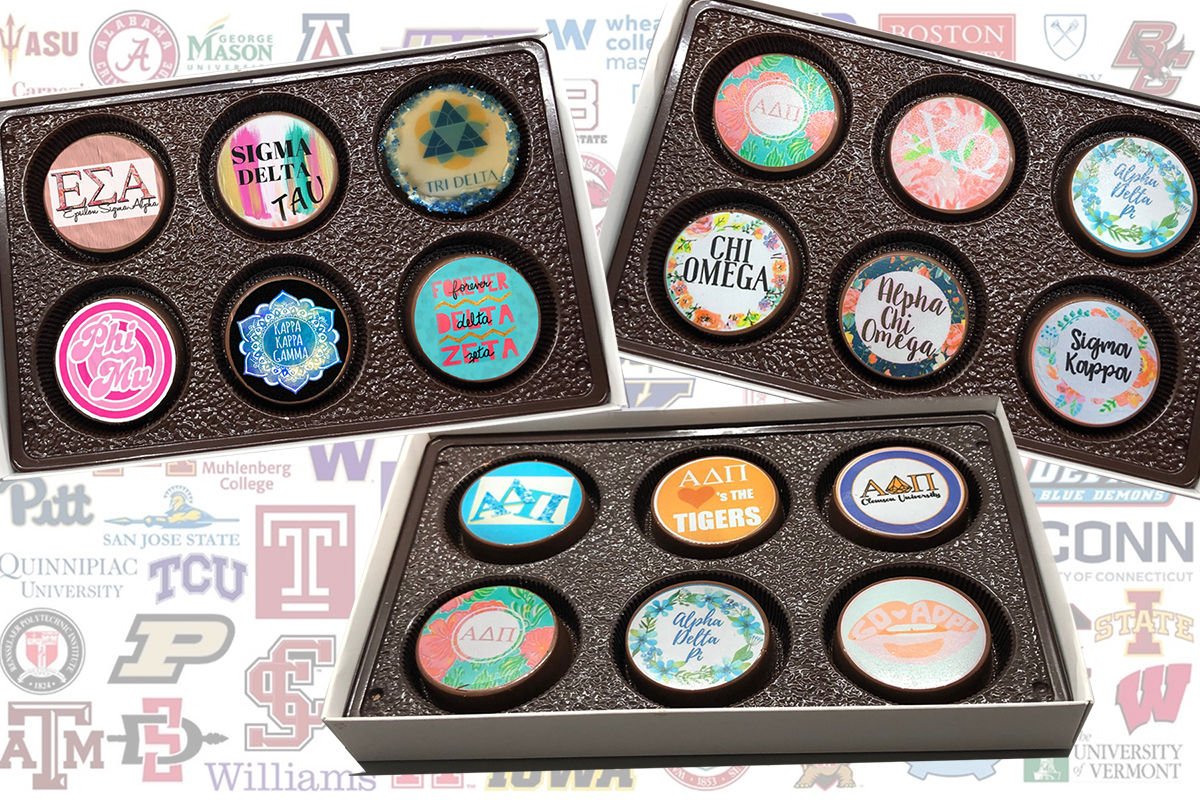 BOX OF SIX (6) CUSTOMIZED SORORITY OR FRATERNITY CHOCOLATE COVERED OREO® COOKIE
