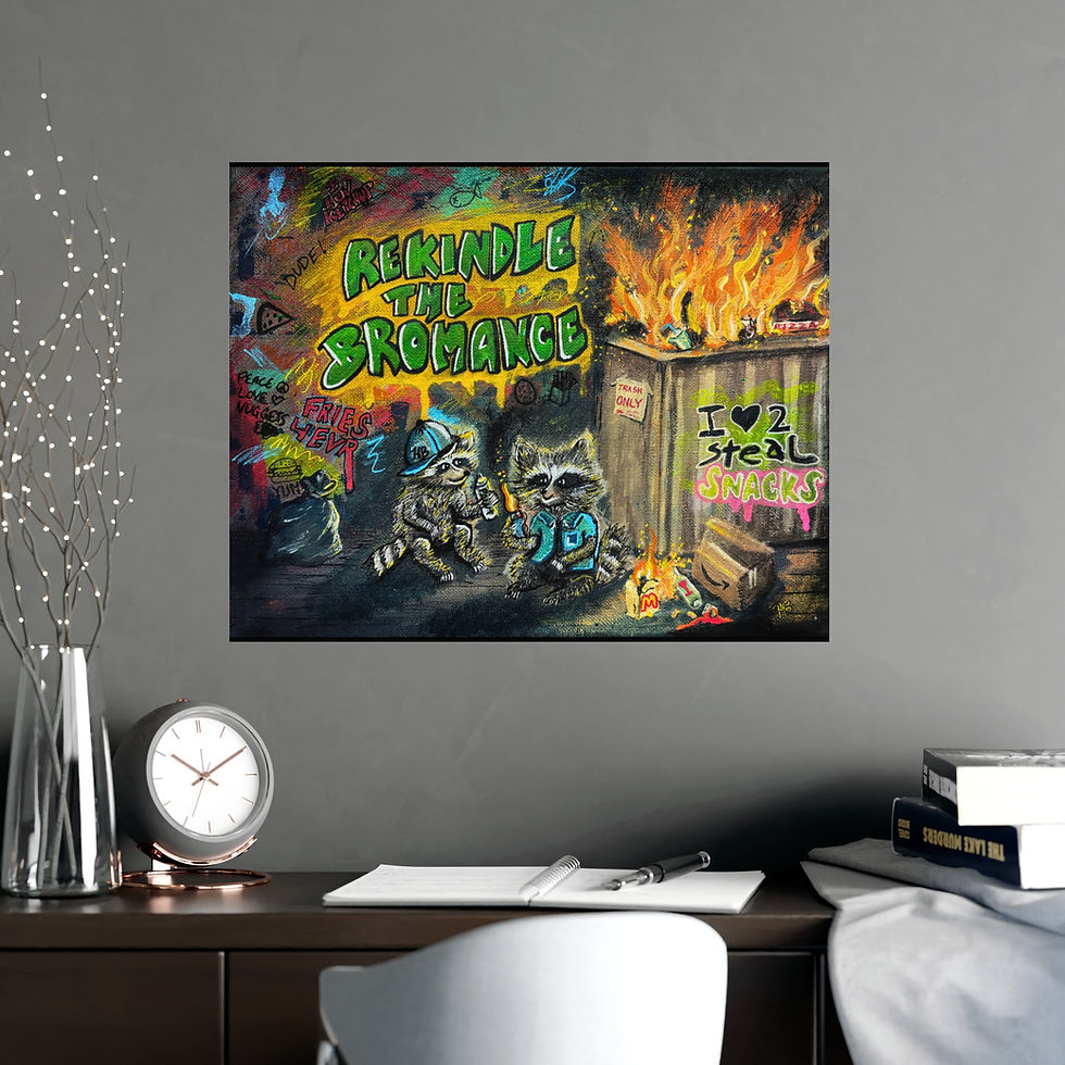 Thumbnail: Raccoon Friends Matte Wall Art, Dumpster Fire Graffiti Poster Print