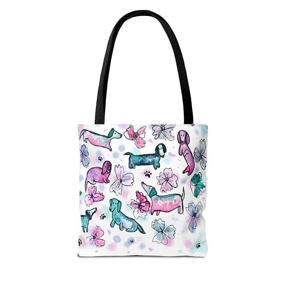 Thumbnail: Colorful Weenie Dogs Tote Bag, Funny Dachshund Puppy Art