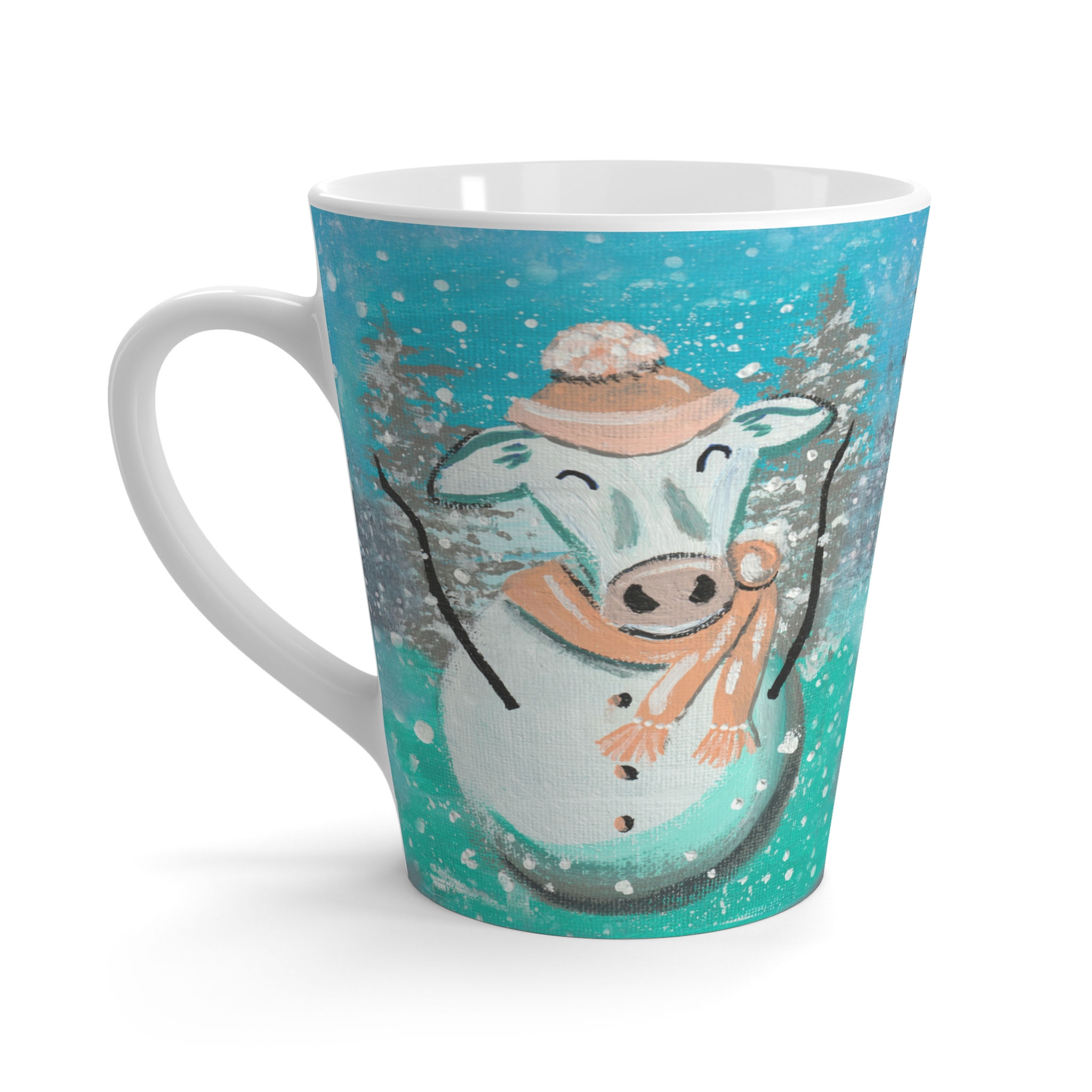 Snowmanimals Cow Snowman Latte Mug, Whimsical Cow Mug