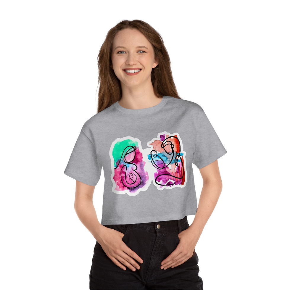 Thumbnail: Motherhood Duo Cropped T-Shirt, Female Empowerment Artistic Body Art