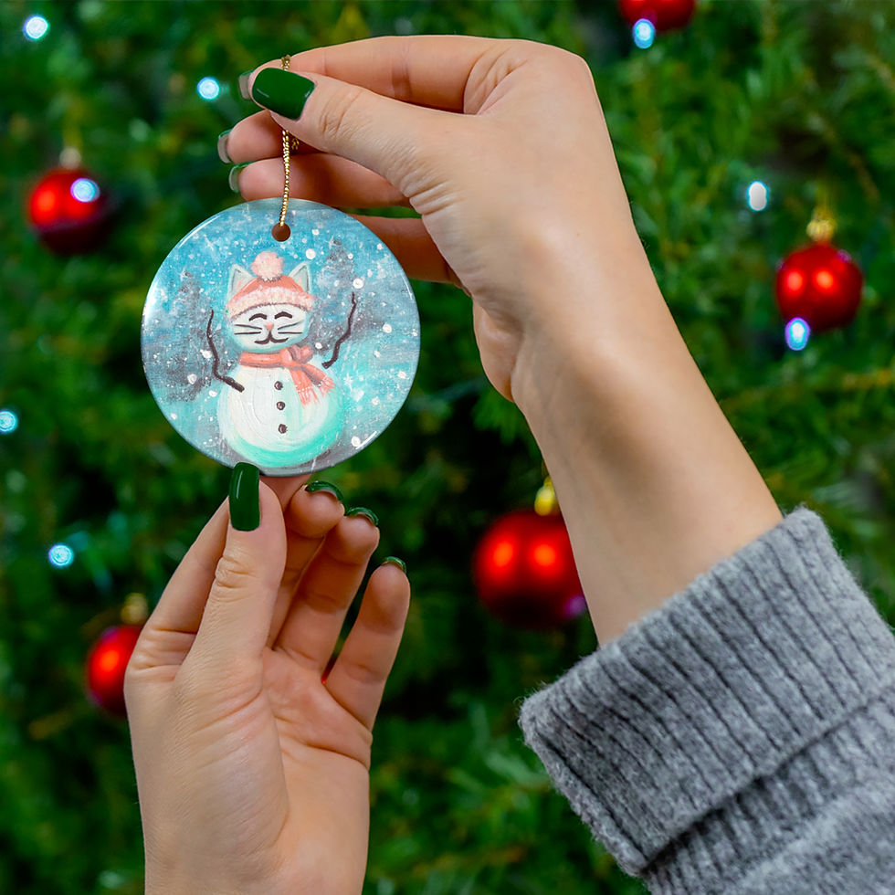 Thumbnail: Snowmanimals Cat Ceramic Ornament, Snowman Cat Christmas Tree Decor