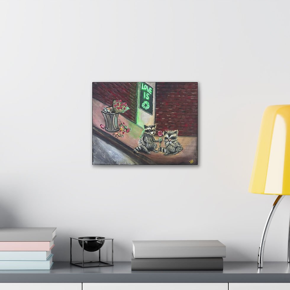 Thumbnail: Canvas Gallery Wraps - Cute Raccoon Love Cityscape Wall Art - Love Is Recyclable