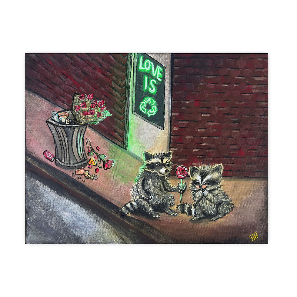 Thumbnail: Raccoon Love Is Recyclable Matte Wall Art, Neon City Trash Panda Poster Print