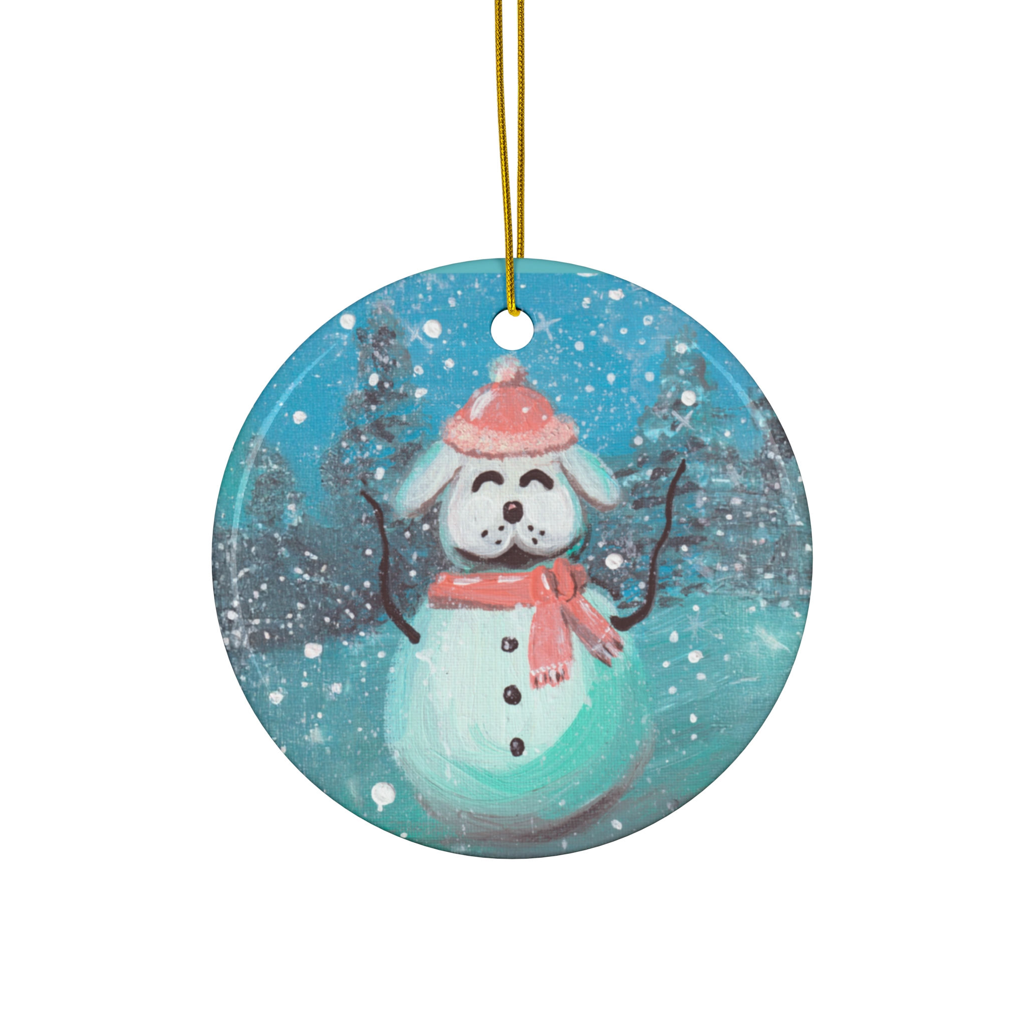 Snowman Dog Ceramic Ornament, Dog Christmas Tree Decoration