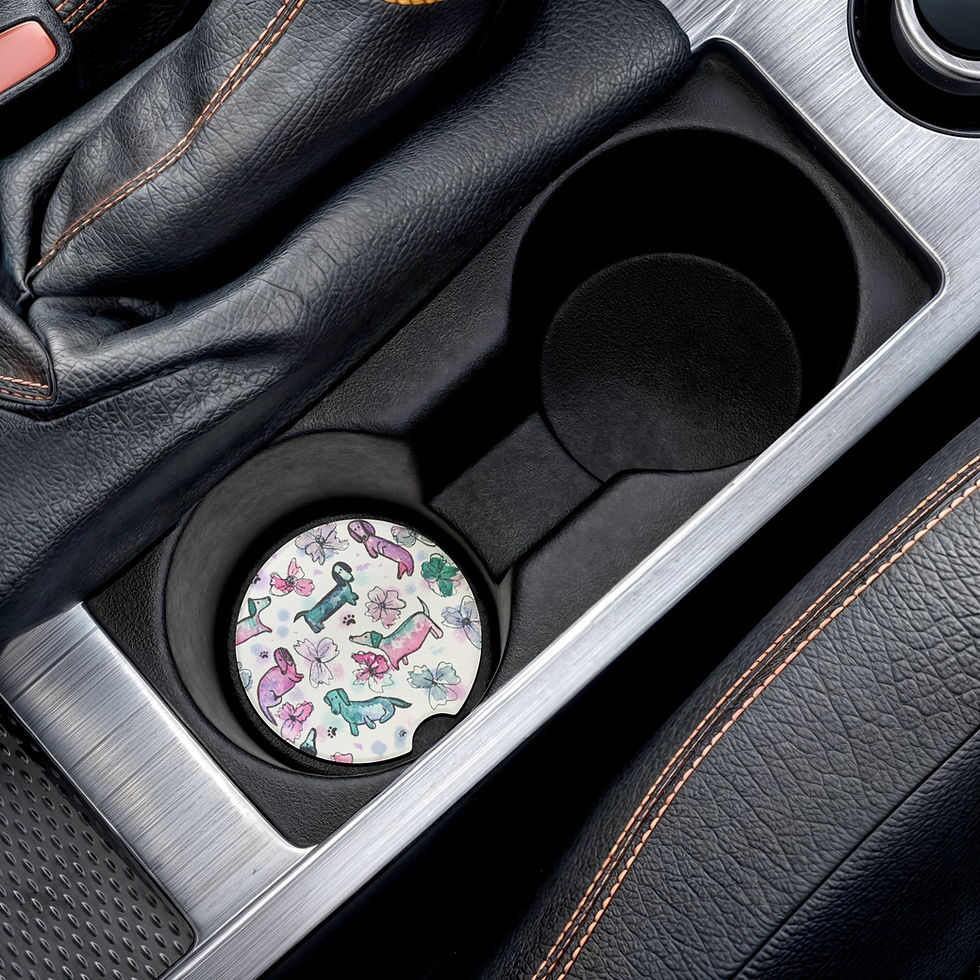 Thumbnail: Dachshund Floral Soapstone Car Coaster - Cute Dog-Themed Auto Accessory