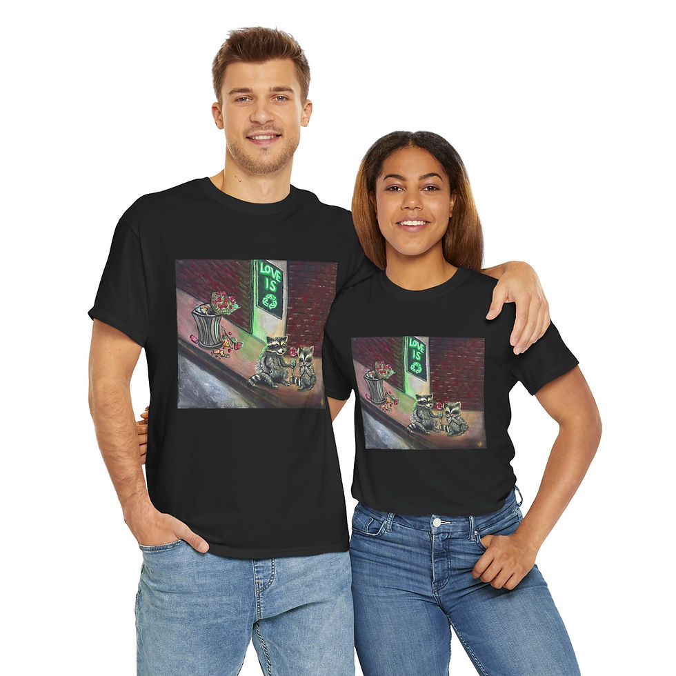 Thumbnail: Raccoon Love Unisex Tee Shirt, Love Is Recyclable