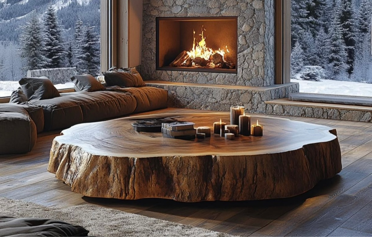 Round Coffe Table Designers Rustic Wood with Life Edges Wholesale