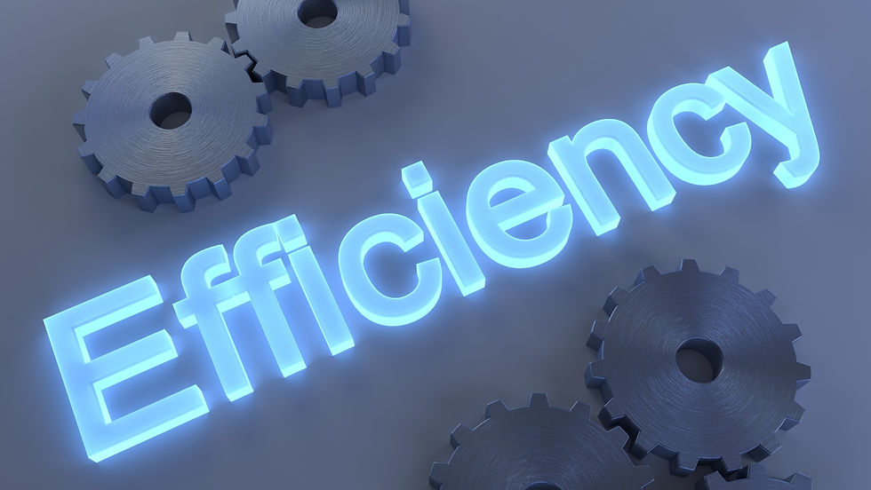 Efficiency neon sign with gears in the back ground.