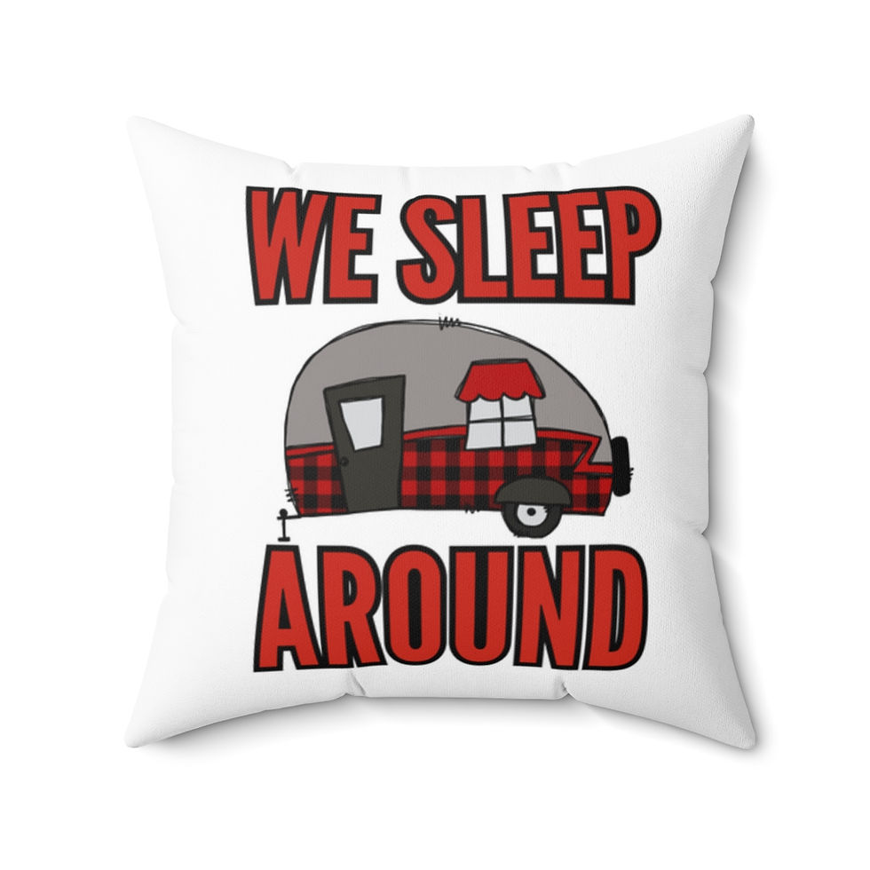 Thumbnail: Faux Suede Square Pillow, Camping Humorous Quote, "We Sleep Around" 
