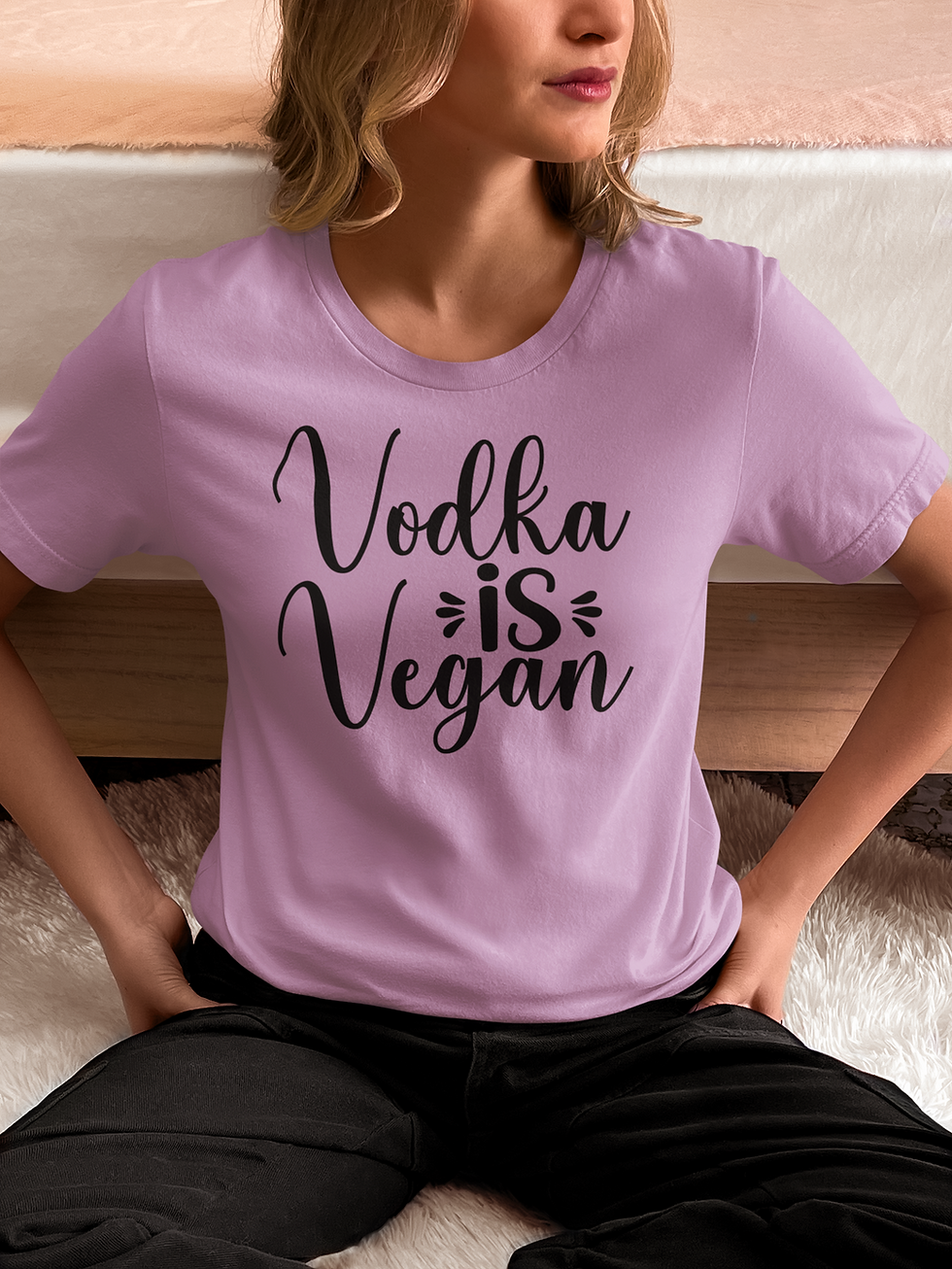 Thumbnail: Woman Wearing a Lilac Vodka Is Vegan T-Shirt