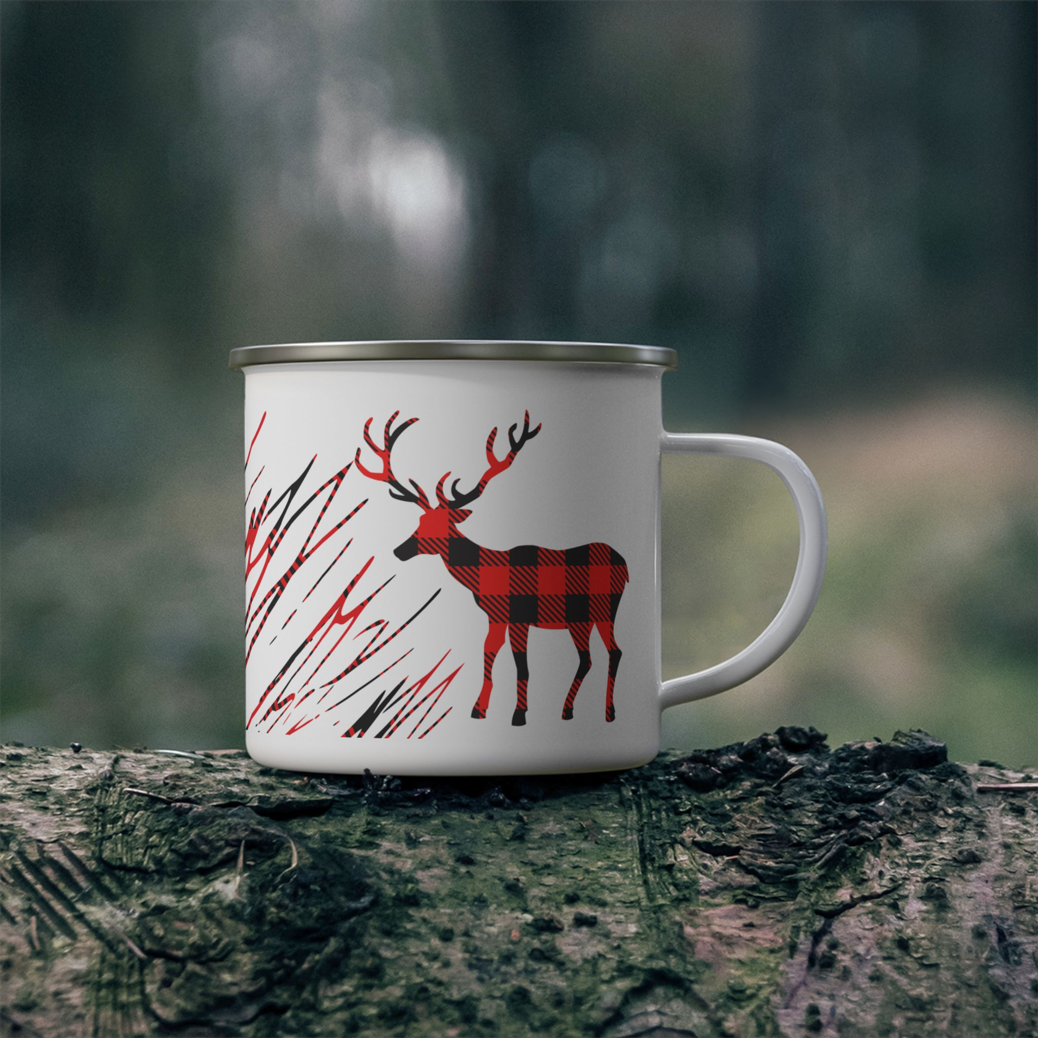 Enamel Camping Mug-Buffalo Plaid Elk Design