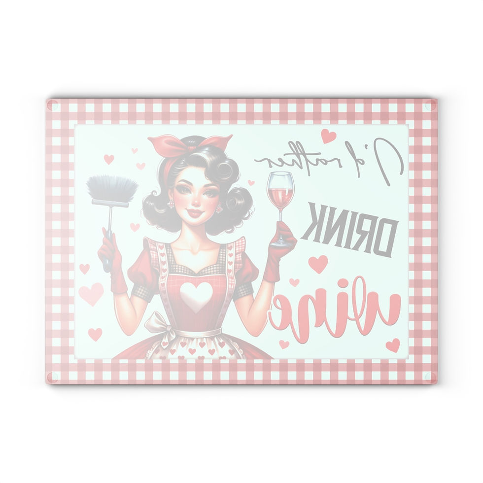 Thumbnail: Glass Cutting Board, Vintage Woman, Wine, Red and White Checks