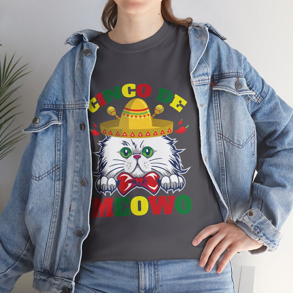 Thumbnail: Cinco de Meowo, 100% Cotton Crew Neck Tee, Cinco de Mayo, Cat Lovers