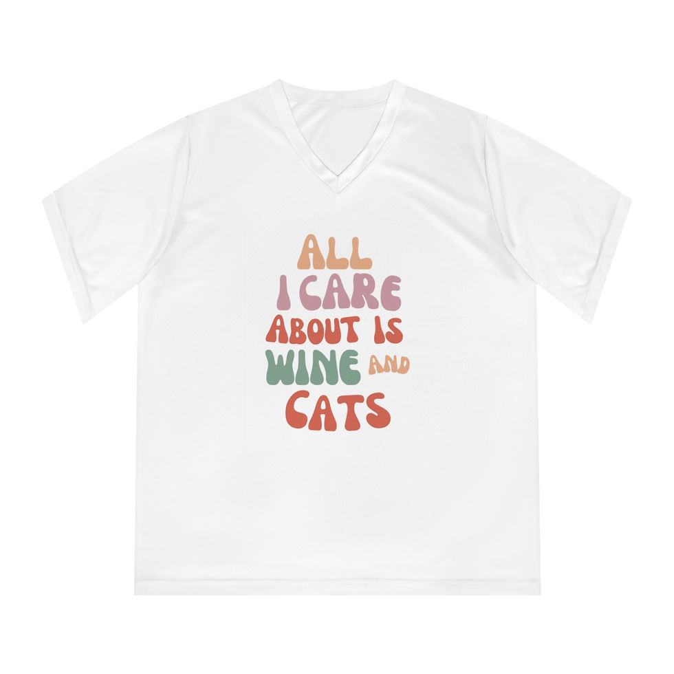 Thumbnail: Women's V-Neck T-Shirt front view With Funny Quote "All I Care About Is Wine and Cats"