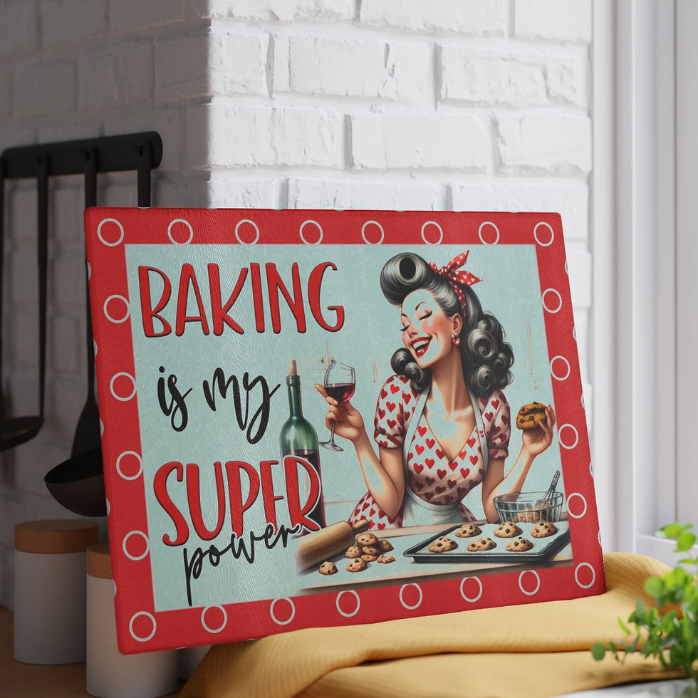Thumbnail: Glass Cutting Board, Vintage Pin-Up, Wine & Baking, Red Polka Dots & Hearts