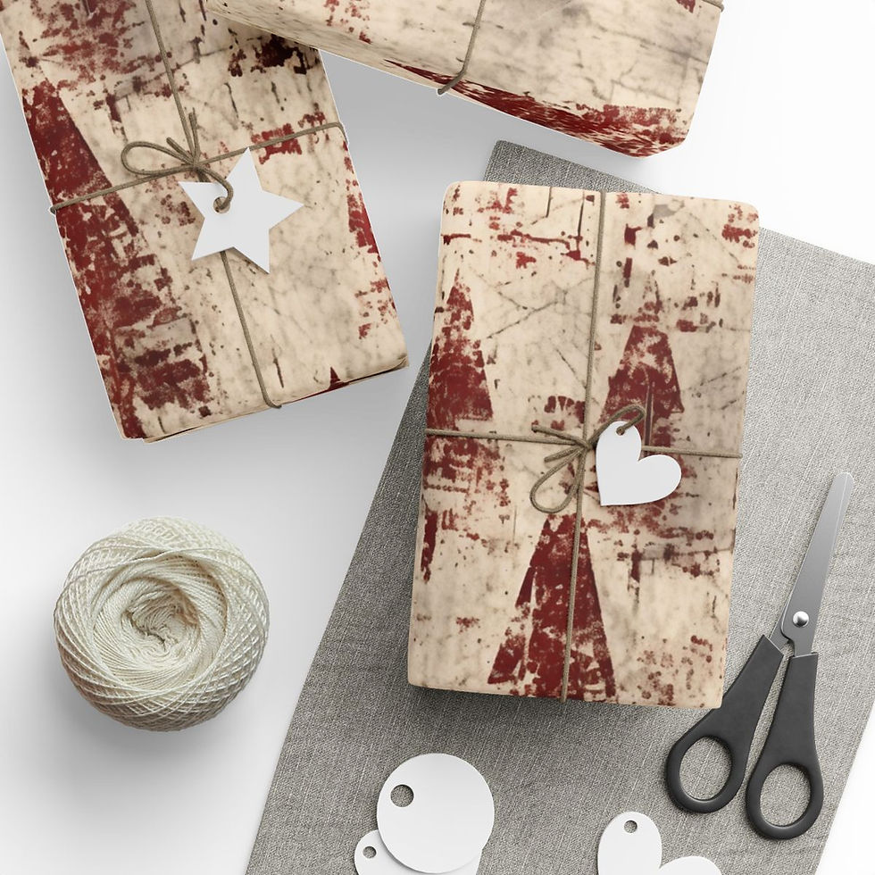 Thumbnail: Christmas Wrapping Paper, Distressed Paper with Red Distressed Christmas Trees