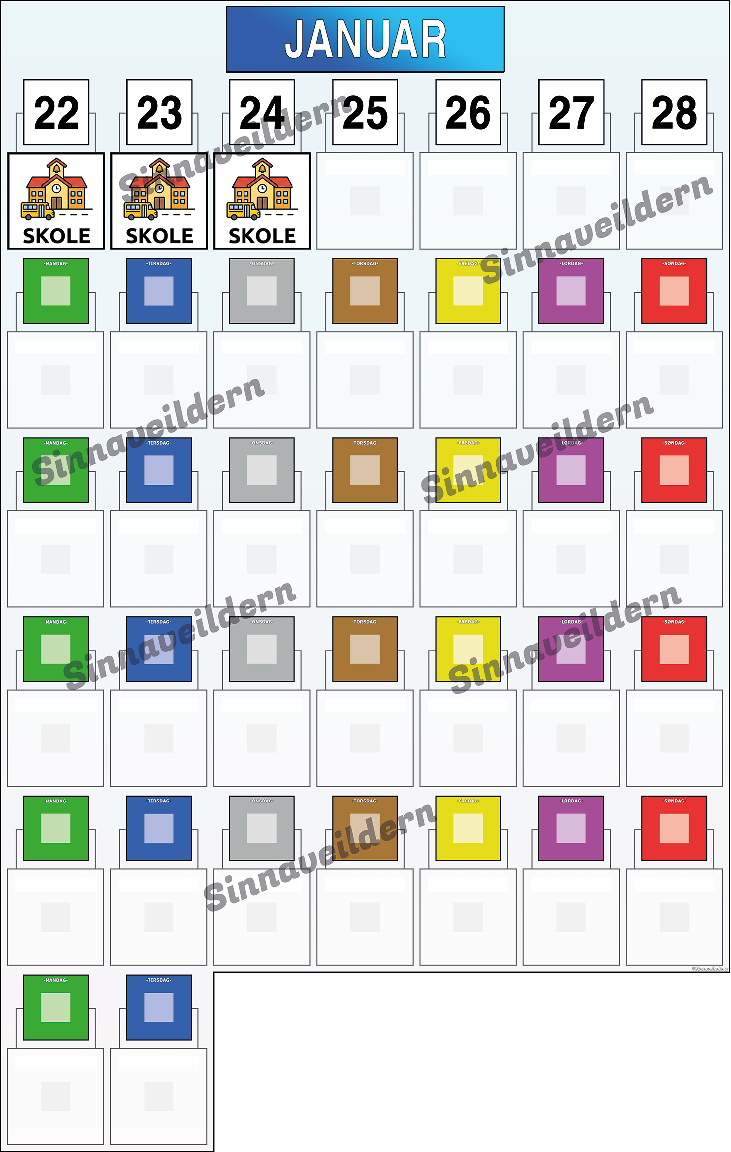 Månedskalender m/Aktivitetsrammer