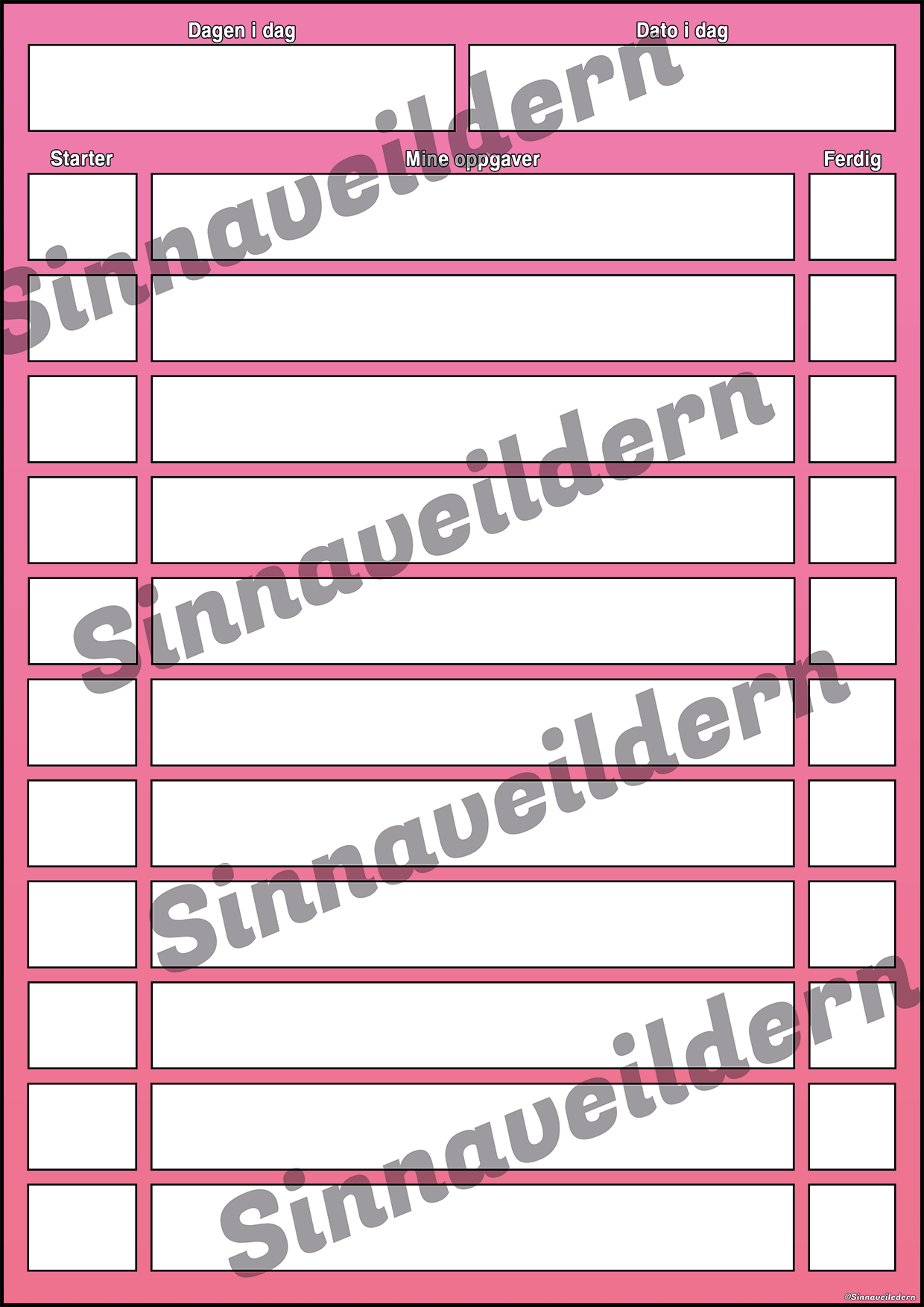 Dagsplan Skrive m/Startpunkt | Rosa