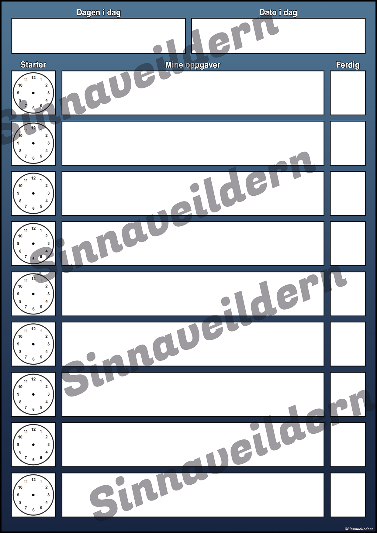 Dagsplan Skrive m/Analog Klokke | Mørk Blå