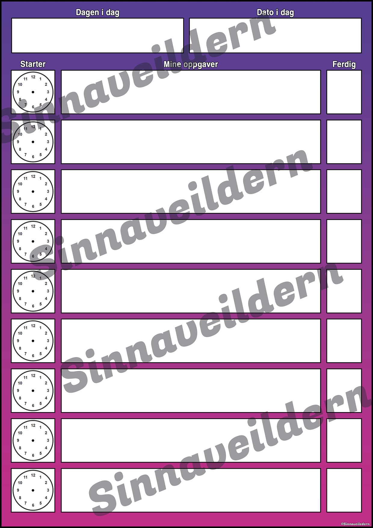 Dagsplan Skrive m/Analog Klokke | Lilla