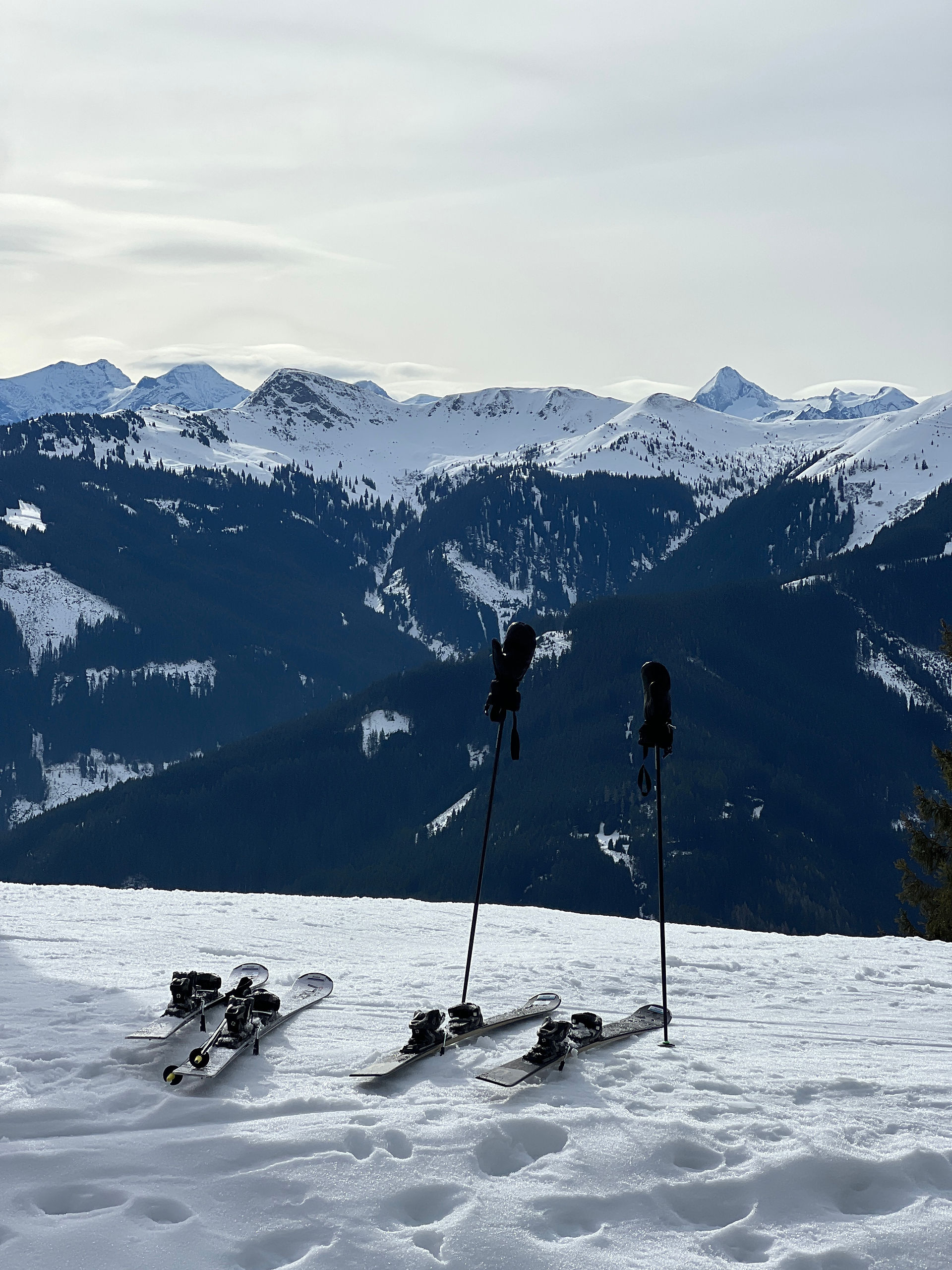 skis on top of the mountains in saalbach Austria