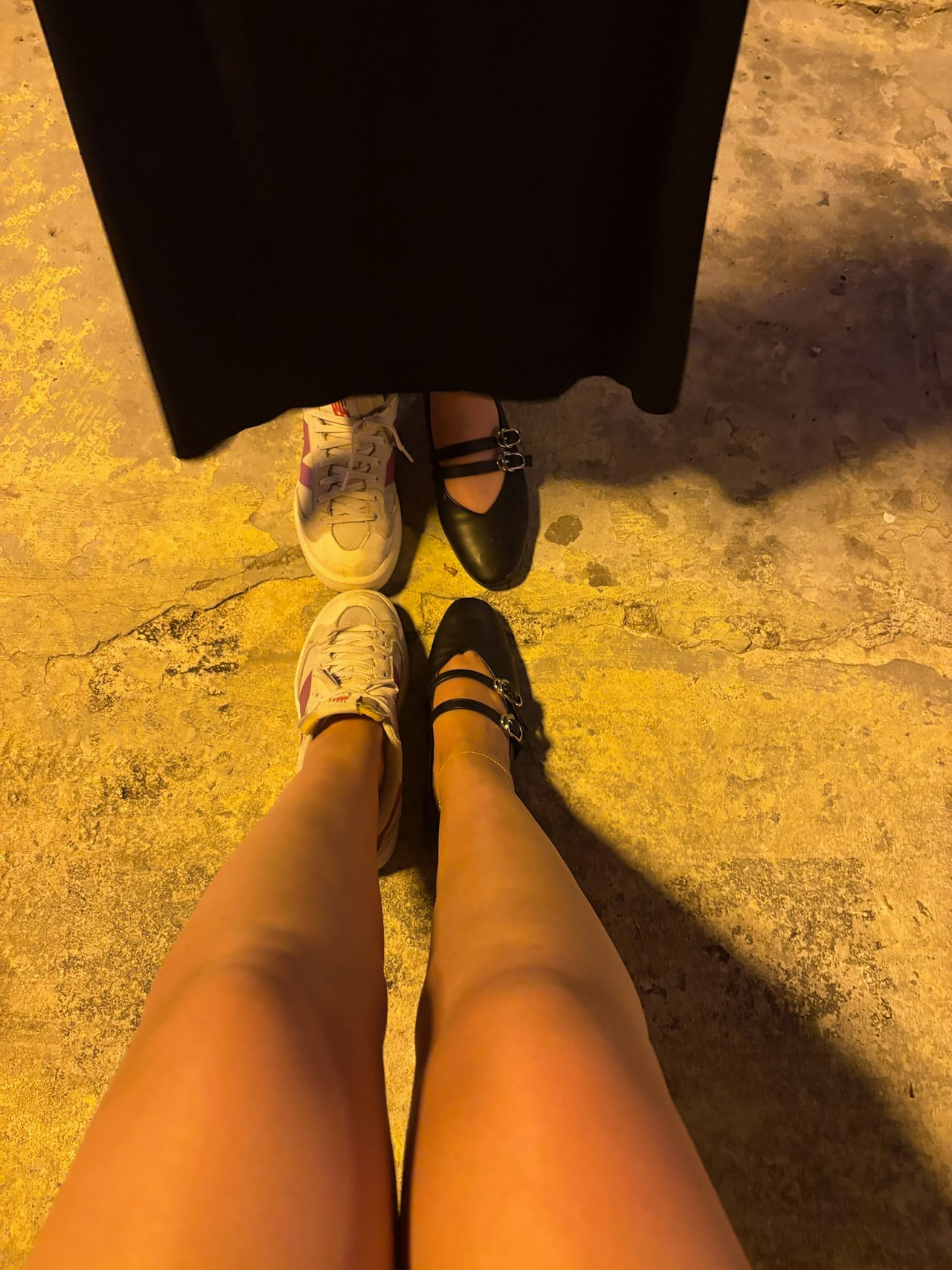 Mismatched shoes after night out