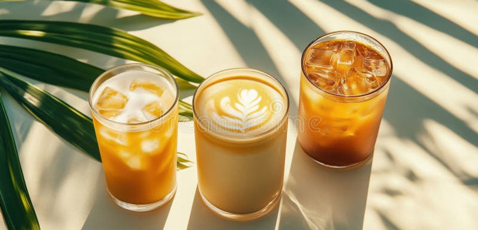 refreshing-beverages-sunny-table-iced-coffee-iced-latte-orange-juice-tropical-vibes-palm-l