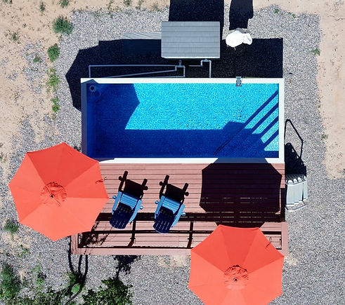 Aerial shot of shipping container pool
