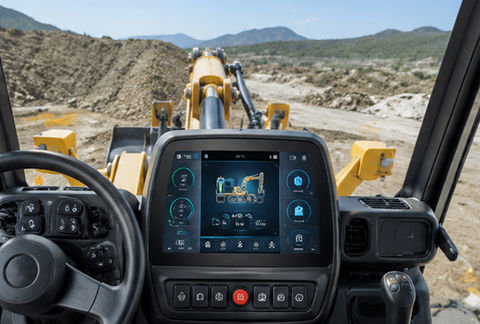 Rugged touchscreen display installed in an excavator control system