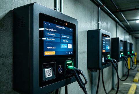 touchscreen display used in an EV charger for charging status and user operation