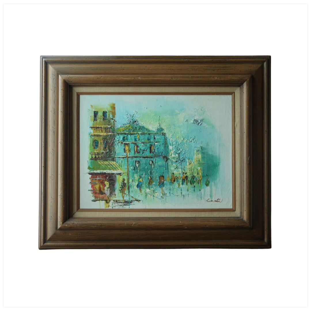 MARKET ABOVE THE SEA OIL PAINTING