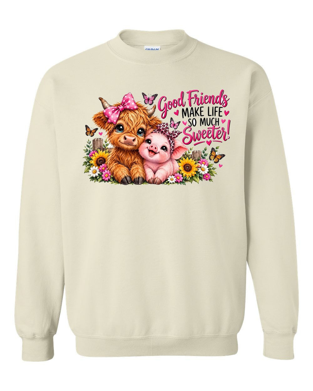 18000 Gildan Crewneck Sweatshirt Highland Cow 043 – Good Friends Sweeter