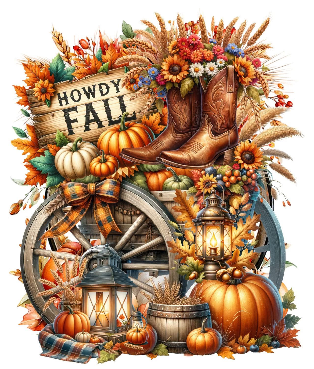 Fall 11 - Howdy Fall Cowboy Boots & Wagon_DTF