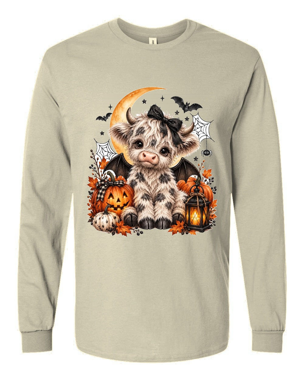 5400 Gildan Long Sleeve T-Shirt Highland Cow 034 – Bat Wings Jack-o'-Lantern