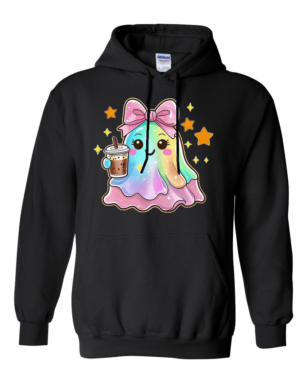 18500 Gildan Hoodie Halloween 110 Pastel Ghost with Iced Coffee