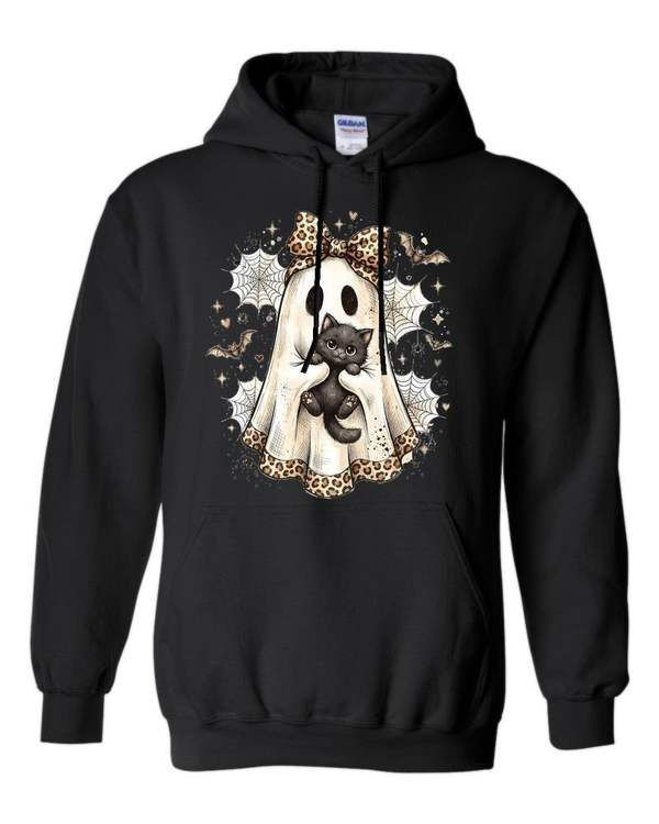 18500 Gildan Hoodie Halloween 013 Leopard Bow Cat Ghost