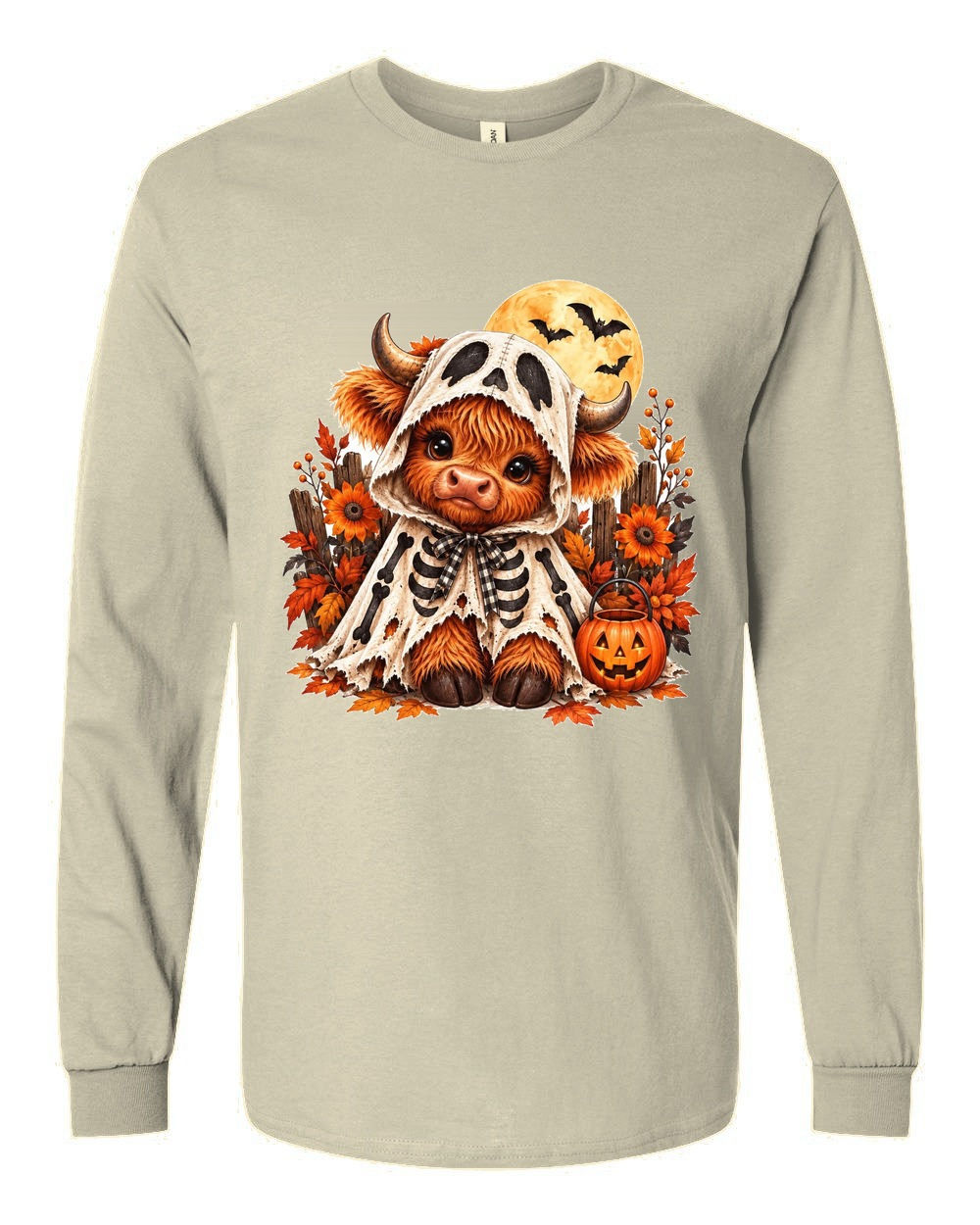 5400 Gildan Long Sleeve T-Shirt Highland Cow 028 – Skeleton Ghost Costume