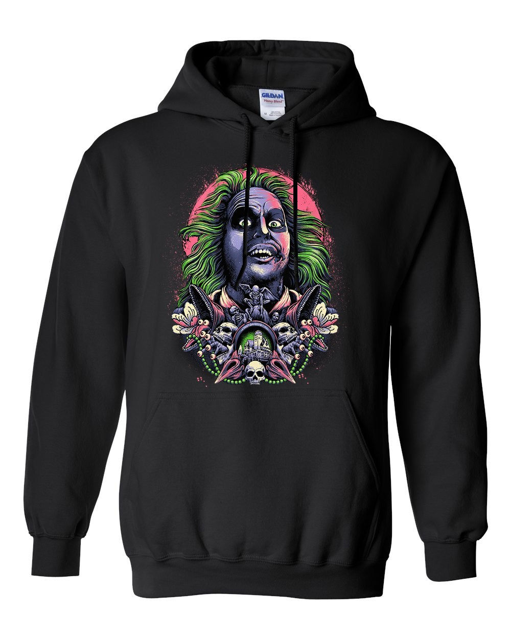 18500 Gildan Hoodie Halloween 049 Beetlejuice Pink Moon Portrait