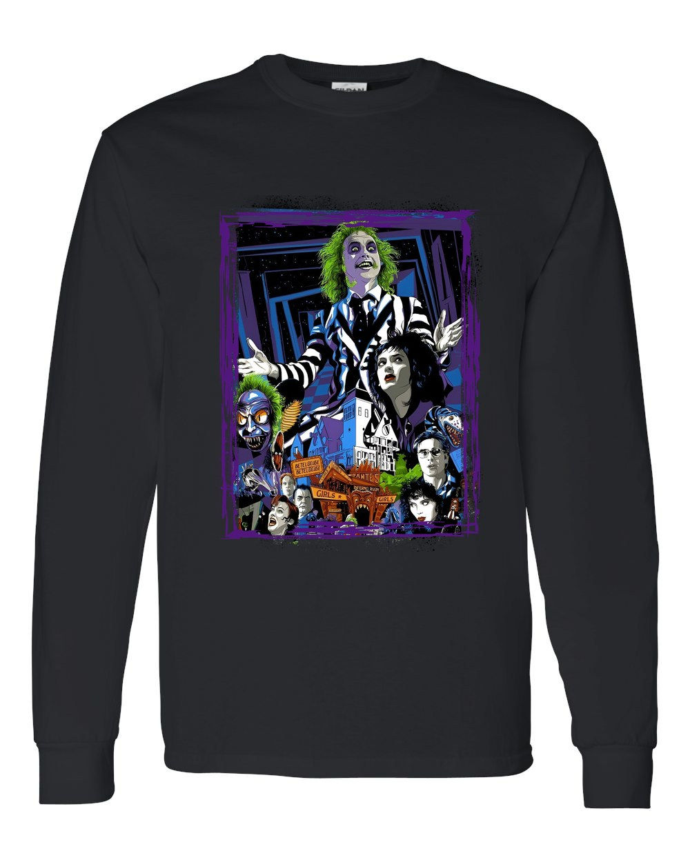 5400 Gildan Long Sleeve T-Shirt Halloween 050 Beetlejuice Movie Collage
