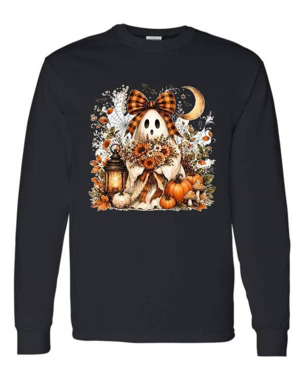 5400 Gildan Long Sleeve T-Shirt Halloween 009 Autumn Floral Ghost