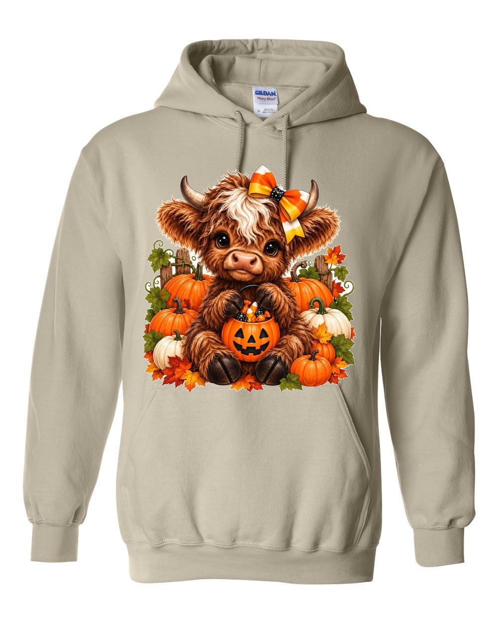 18500 Gildan Hoodie Highland Cow 035 – Candy Corn Bow